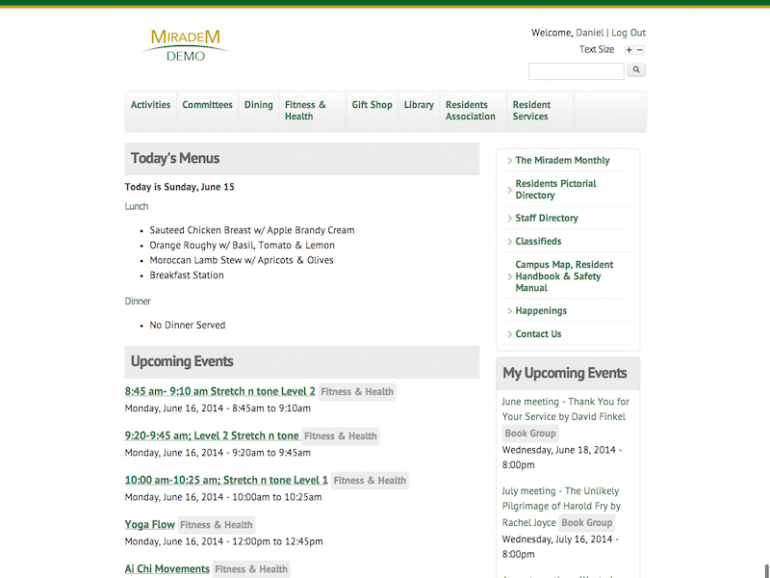 Screenshot of Miradem site home page 
